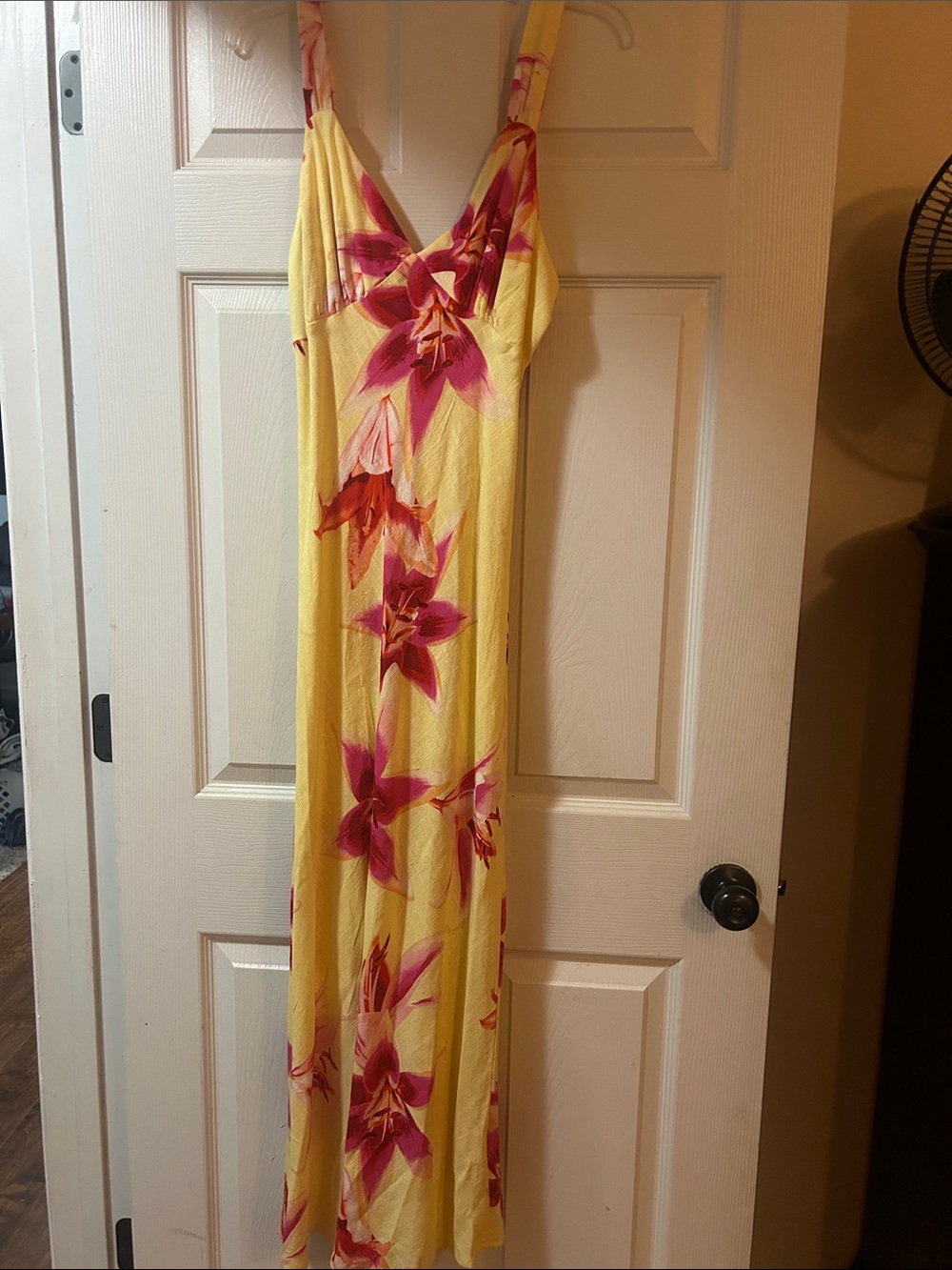 Yellow Floral Maxi Slip Dress with Pink Bloom Print